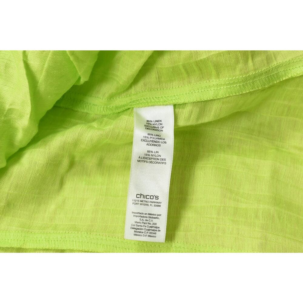 Chico's Lime Green Linen Blend Embroidered Open Front Lightweight Jacket Size 1 - Picture 6 of 8